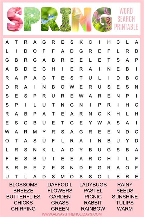 Spring Word Search Printable Free Word Find with Answer Key
