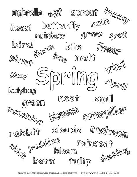 Spring Worksheet Spring Related Words Planerium