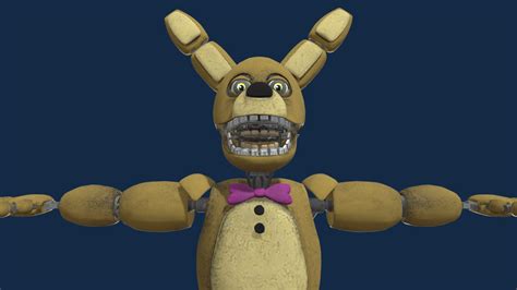Spring bonnie official model. William Afton wearing the Spring Bonnie suit before his demise during the final Five Nights at Freddy's 3 end-of-night minigame, animated. The springlock suits were introduced to Fredbear's Family Diner at some point, likely before or during 1983 as seen in the television Easter Egg from Five Nights at Freddy's 4. 