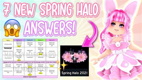 Spring halo 2023 halo answers. Violet and the pig (Unicorns_Rainbows520): Answer B; Previous Spring halo Answers. These are all the correct fountain stories answers for the Spring Halo 2022. Choose a dance parter for the Castle Garden Dance-Off: Asnwer D; Summon the naiad and choose a flower: Asnwer D; Choose which plant to find for the Fountain Girl: Asnwer B 
