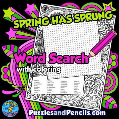 Spring has Sprung Word Search Puzzle with Coloring Spring Wordsearch