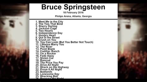 Springsteen setlist atlanta. Bruce Springsteen Gig Timeline. Apr 24 2014. PNC Arena Raleigh, NC, USA. Add time. Apr 26 2014. Aaron's Amphitheatre at Lakewood Atlanta, GA, USA. Add time. Apr 29 2014. BB&T Center This Setlist Sunrise, FL, USA. 