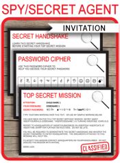 Spy Party Invitations Template Printable Top Secret Code Birthday