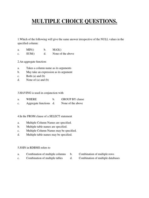 Sql multiple choice questions.  Oct 19, 2025 · **Multiple Choice Questions:** 1. .  Id...