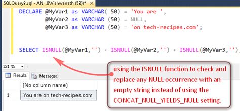 Sql query to check linked server.  To provide a check for NULL values, isNull function is provid...