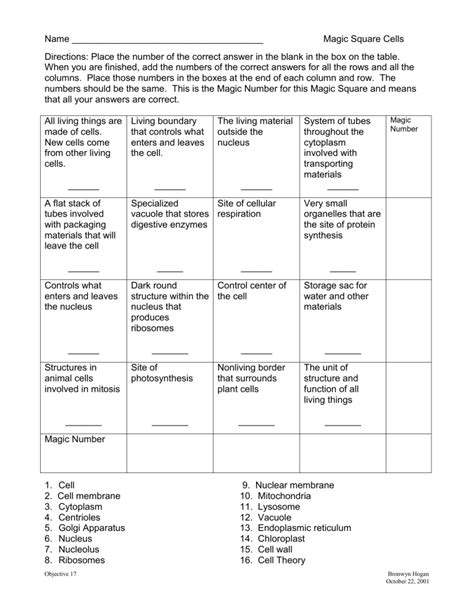 Square Cells Magic Parts Answers