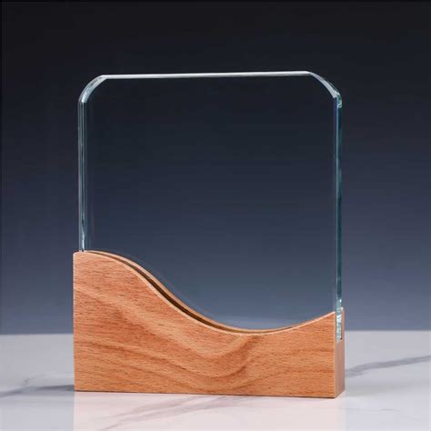 Square Crystal Awards with Wooden Base Promotional Gifts, …