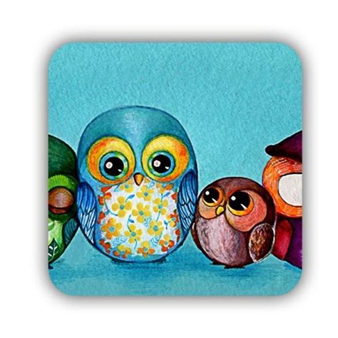 Square MDF Coaster Cute Owl Birds in Tree #50678 eBay