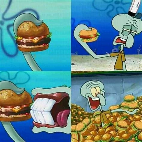Download Squidward Eating Many Burgers GIF for free. 1