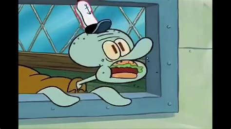 What episode does Squidward eat the Krabby Patties? Just One Bite/The Bully Squidward is forced to eat a Krabby Patty; A large and mean new student joins Mrs. Puff’s boating class and immediately decides that he wants to cause bodily harm to SpongeBob.. 