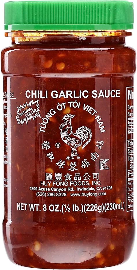 Sriracha chili garlic sauce. Huy Fong Foods Sriracha Hot Chili Sauce Consider a similar item Mike's Hot Honey, America's #1 Brand of Hot Honey, Spicy Honey, All Natural 100% Pure Honey Infused with Chili Peppers, Gluten-Free, Paleo-Friendly (10oz Bottle, 1 Pack) 
