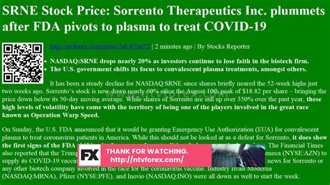 Srne stock news fda approval. Sep 17, 2020 · Sep 17, 2020 8:55 AM EDT. Sorrento Therapeutics ( SRNE) - shares skyrocketed Thursday after the biopharmaceutical company received Food and Drug Administration approval for a Phase 1 trial of its ... 