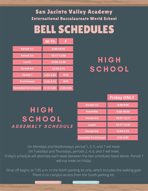 Srvhs bell schedule. Bell Schedules. 2024 Semester 2 - New 3 lunch Bell Schedule. Lunch schedule 2nd Semester 2023-24. Semester 2 (begins Jan 30, 2024) Regular Schedule. 1 st bell 7:15. 1/5 Block 7:25-8:45. 2/6 Block 8:55-10:25 (WTV 10:15-10:25) 3/7 Block 10:35-12:30. 1 … 