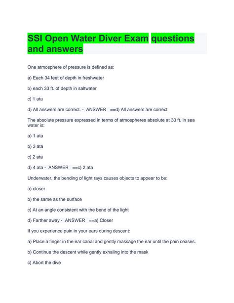 Ssi open water diver study guide answers. - Retasco n, barbero y comadro n.
