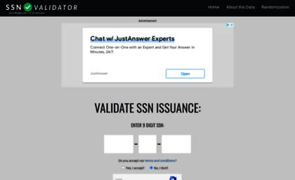 SSNvalidator.com is a service of The Open Data People, Inc. that provides information on the validity of SSNs, subject to the terms and conditions below. CUSTOMER warrants that it is the end-user of the data provided by OPEN DATA and will abide by the terms and conditions set forth herein. The term "CUSTOMER" shall include both free .... 