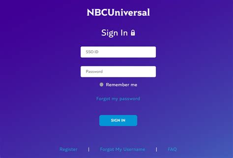 Sso nbcuni. Sign In. SSO ID. Password Forgot your Password? Remember my ID. Sign In. Register. Forgot My Username. 