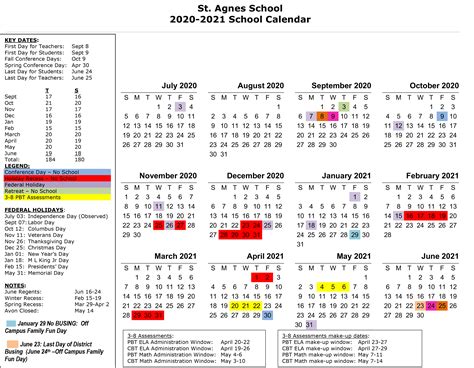 St Agnes School Calendar