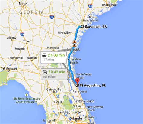 Mar 31, 2023 · The direct drive from Savannah to St. Augustine is 181 mi (291 km), and should have a drive time of 3 hrs 1 min in normal traffic. If you’re going on a road trip from Savannah to St. Augustine, we did the research for you and compiled some great stops along the way — with Jacksonville and Fernandina Beach , as well as top places to visit ...