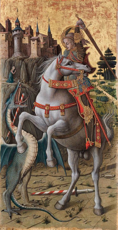 St george with dragon. The story of his defeat of the dragon seems to have had its origins in the Greek myth of Perseus who rescues Andromeda from a sea monster and it is interesting ... 