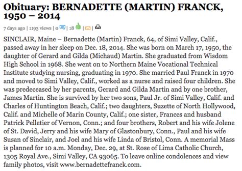 St john valley times obituaries. Time may help to ease the bitter pain ... passing of Beverly "Bev" McSwain, 88, of Moncton, on Sunday, October 8, 2023 at The Moncton Hospital. Born in Lorne Valley, PEI, he was the son of ... 67, of Moncton, passed away at The Moncton Hospital on Monday, October 9, 2023. Born in Saint John, she was the daughter of the late Norman ... 