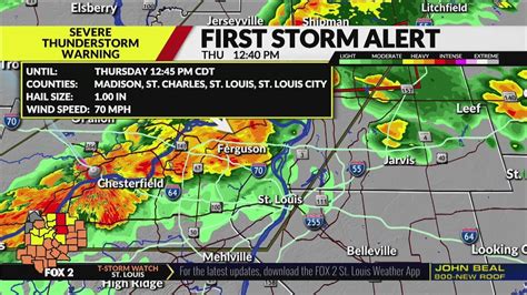 See the latest St. Louis weather forecast, live radar, and alerts from FOX 2. ... Watches and Warnings; ... It is a mobile weather broadcast weather center. Tornadoes, flash flooding, severe ...