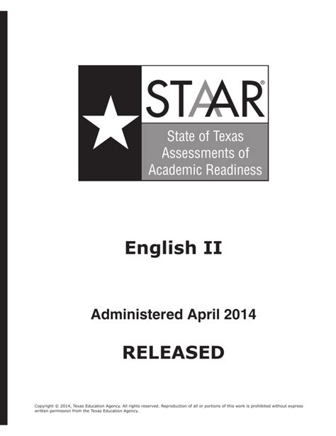 Staar english 1 2023 answer key. STAAR® English II 2019 Release. Item Number Reporting Category Readiness or Supporting Content Student Expectation Correct Answer. 1 5. Supporting. E.15(A) C: 2 5 Readiness: E.13(C) J: 3 5 Readiness: ... Answer Key. Paper: Title: STAAR English 2, 2019 Key Created Date: 9/20/2019 2:03:52 PM ... 