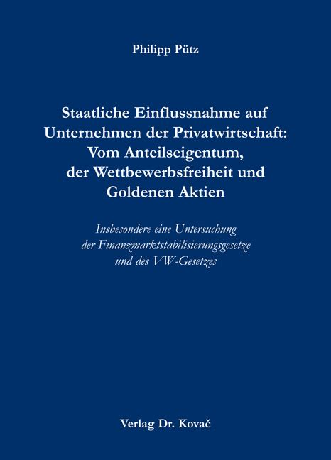 Staatliche Einflussnahme Auf Unternehmen Der Privatwirtschaft …