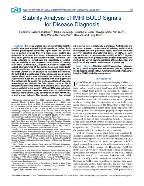 Stability Analysis of fMRI BOLD Signals for Disease Diagnosis