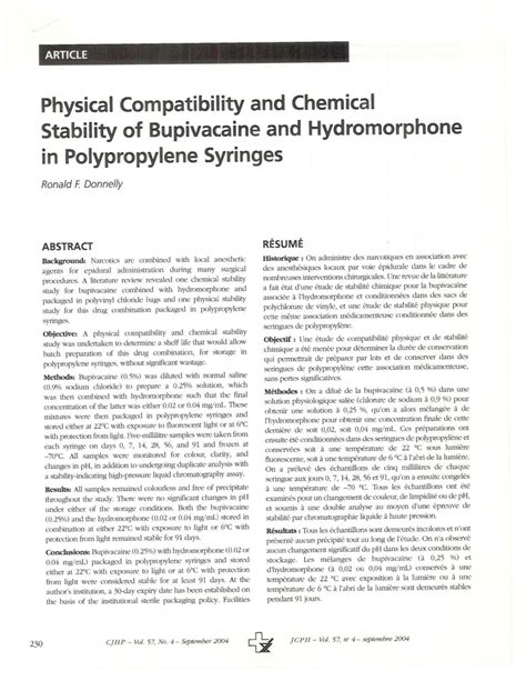 Stability of bupivacaine hydrochloride in polypropylene syringes