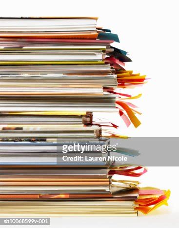 Stack Of Textbooks With Postit Notes In Pages Closeup Studio Shot High
