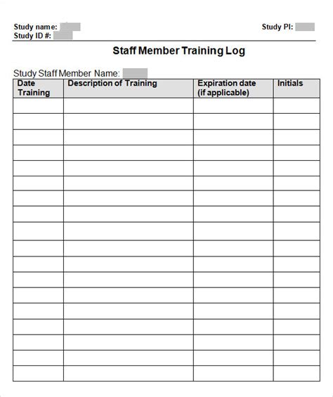 Staff Training Log Template
