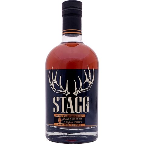 Stagg whiskey. FRANKFORT, Franklin County, Ky (July 25, 2013) At long last, Buffalo Trace Distillery releases Stagg Jr. Bourbon, an uncut and unfiltered bourbon whiskey with a renowned. family name. The first batch of Stagg Jr. is comprised of barrels aged for eight and nine years. The proof weighs in at a whopping 134.4 proof (67.2% ABV). 