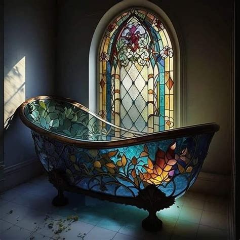 Stained glass bathtub. If the stain is yellow, spray some vinegar on the surface, wait 20 minutes, wipe away with a sponge and rinse. For red or black stains, mix of two parts baking soda and one part hydrogen peroxide into a paste. Apply the paste and let it sit for 30 minutes. Scrub with a sponge to remove the stain and rinse. 
