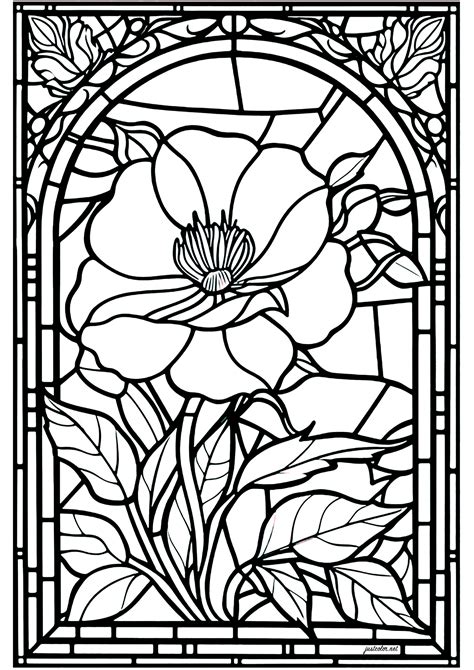 Download Stained Glass Coloring Book An Adult Coloring Book Featuring Beautiful Stained Glass Flower Designs For Stress Relief And Relaxation By Coloring Book Cafe