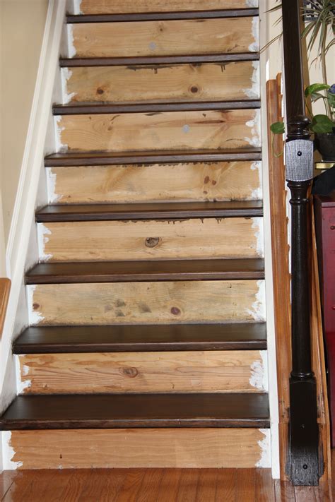 Staining stairs. Final Words. Stairs can be stained after removing carpet by following these steps: 1. Use a putty knife or other sharp object to remove any residual adhesive from the stairs. 2. Sand the stairs to create a smooth surface for the stain. 