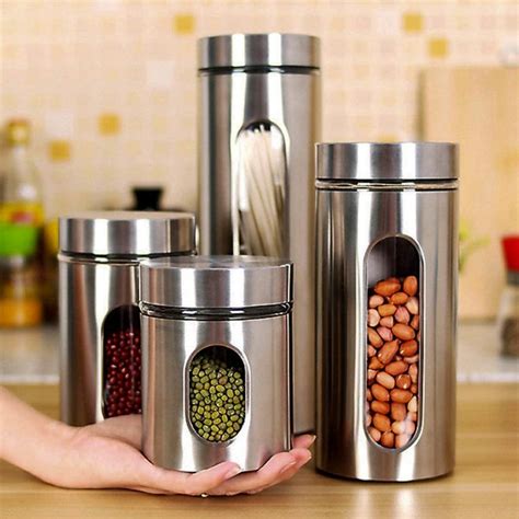 Stainless Steel Window Canister Set with Air Tight Lids,3pc