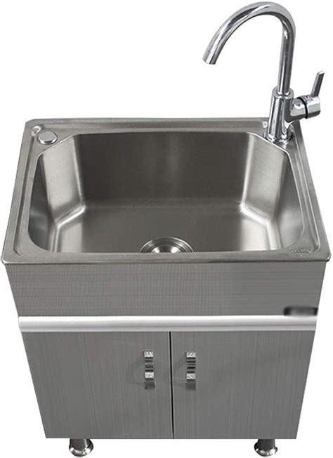 Stainless steel laundry sink and cabinet. Product details · 24in White Paint-Free Laundry Tub Cabinet. Size: Cabinet 24"x18"x34"tall; Sink 23.6"x17.7"x8.5" tall. · Description. T... 