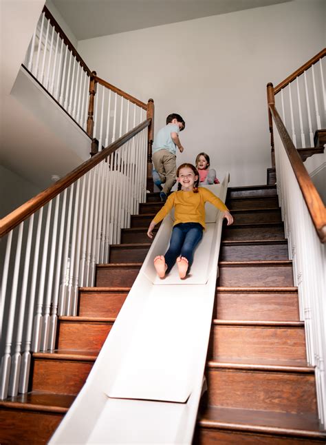 Stair slides. 3868 saves. Turn your home into a certified fun-house in one easy step using the stair slide ride conversion kit. The kit works on most conventional staircases and sets up easily – so the kids can have hours of bone breaking fun while your neighbors call child services on you. $241.00. 