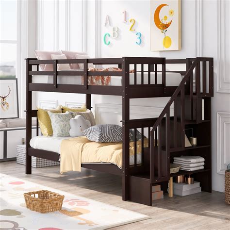 Stairway Twin-Over-Twin Bunk Bed,Storage and Guard Rail