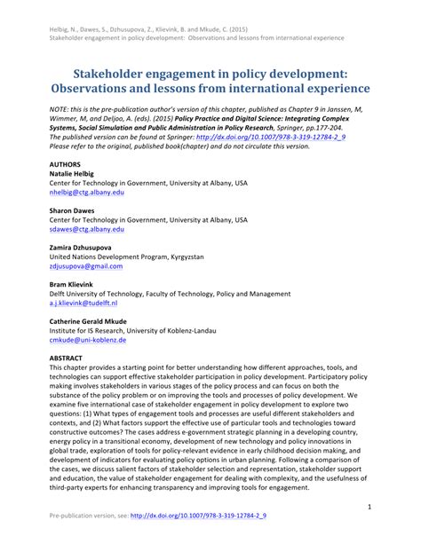 Stakeholder Engagement in Policy Development: Observations