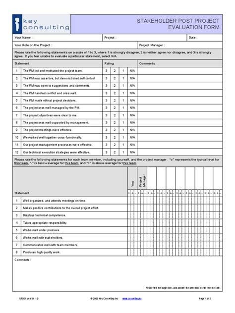 Stakeholder Post Project Evaluation Form Project Management