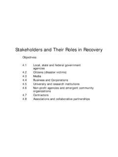 Stakeholders and Their Roles in Recovery - Emergency …