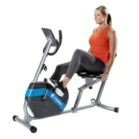 Stamina exercise bike. Stamina 4825 Specs Dimensions - The Stamina 4825 Magnetic Recumbent Exercise Bike measures 56″ x 26″ x 33 /12″. Seat to the floor - The bike's seat is located 16″ above floor height. Monitor to the floor - Its monitor is 23″ above floor height. Weight - It weighs 71 lbs. User weight - The maximum user weight for this model is 300 pounds. 