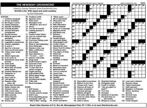 Stan newman's medium crossword. About Stanley Newman; Who Creates the Newsday Crossword? Stan's "Secret" Pseudonyms; Become a "Crossword Friend" Contact Form; Today's Newsday Crossword: 