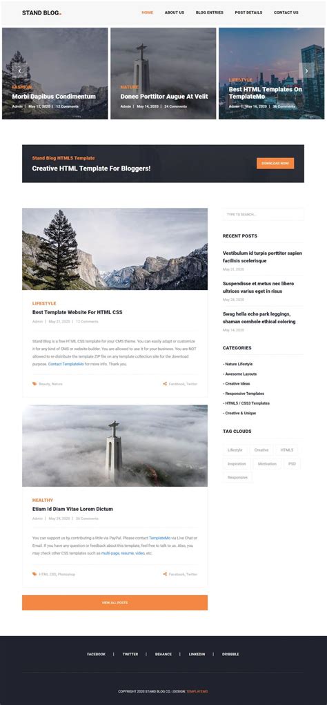 Stand Blog Free Blog Website HTML template DesignHooks