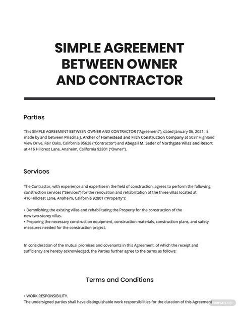 Standard Agreement Between Owner and Contractor