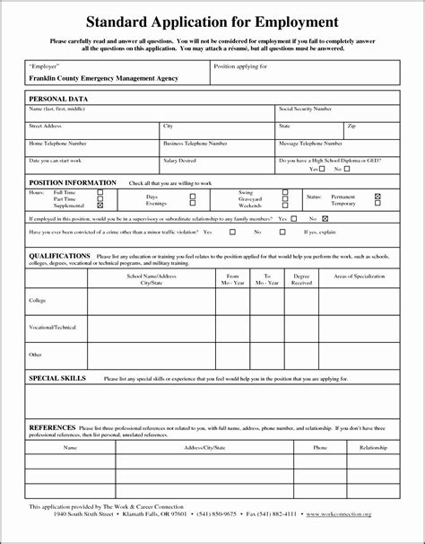 Standard Application Form For Employment Pdf