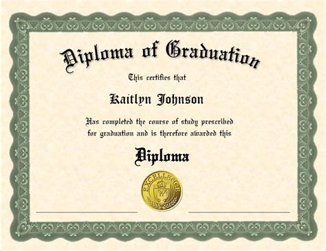 Standard Diploma Printed with Student Name