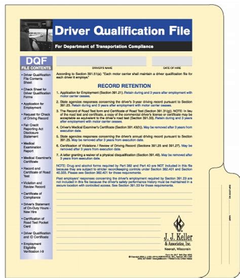 Standard Driver Qualification File Packet 20F Driver Qualification