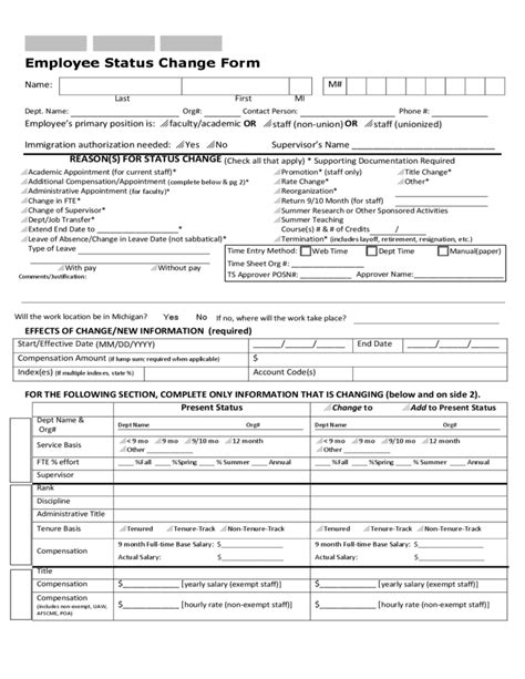 Standard Employee Status Change Form Free Download
